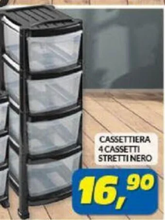 Risparmio Casa CASSETTIERA 4 CASSETTI STRETTI NERO offerta
