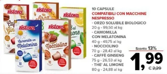 Todis 10 CAPSULE COMPATIBILI CON MACCHINE NESPRESSO ORZO SOLUBILE BIOLOGICO 20 g offerta