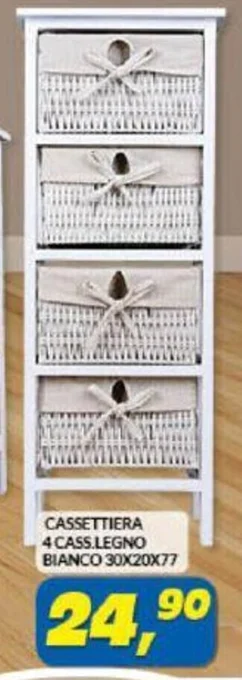 Risparmio Casa CASSETTIERA 4 CASS.LEGNO BIANCO 30X20X77 offerta