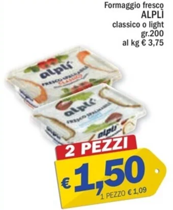 Ard Discount Formaggio fresco ALPLÌ classico o light gr.200 offerta