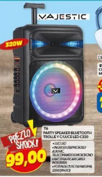 Risparmio Casa PARTY SPEAKER BLUETOOTH TROLLEY C/LUCE LED C320 offerta
