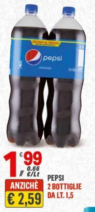 Supermercati Dok PEPSI 2 BOTTIGLIE DA LT. 1,5 offerta