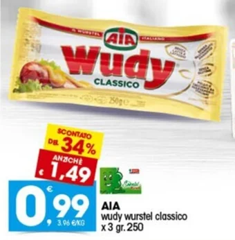 Quick Sisa AIA wudy wurstel classico x3 gr.250 offerta