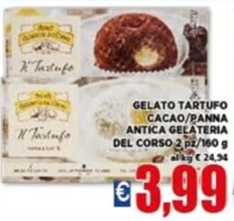 Vivo Supermercati GELATO TARTUFO CACAO/PANNA ANTICA GELATERIA DEL CORSO 2 pz/160 g offerta