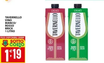 Sisa TAVERNELLO VINO BIANCO/ ROSSO BRICK 1 LITRO offerta