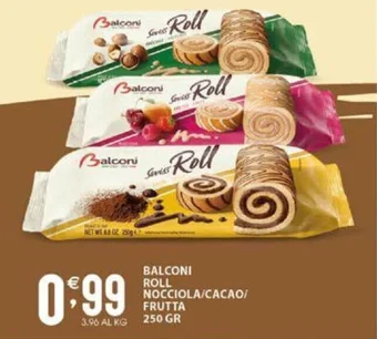 Sisa BALCONI ROLL NOCCIOLA/CACAO/ FRUTTA 250 GR offerta