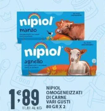 Sisa NIPIOL OMOGENEIZZATI DI CARNE VARI GUSTI 80 GR X 2 offerta
