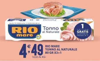 Sisa RIO MARE TONNO AL NATURALE 80 GR X3+1 offerta