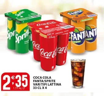Sisa COCA COLA FANTA/SPRITE VARI TIPI LATTINA 33 CL X 4 offerta