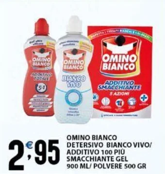 Sisa OMINO BIANCO DETERSIVO BIANCO VIVO/ ADDITIVO 100 PIÙ SMACCHIANTE GEL 900 ML/POLVERE 500 GR offerta
