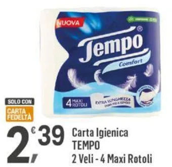 Supermercati Dok Carta Igienica TEMPO 2 Veli - 4 Maxi Rotoli offerta