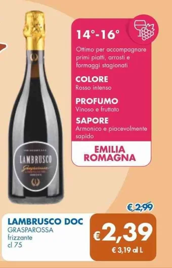 MD Discount LAMBRUSCO DOC GRASPAROSSA frizzante cl 75 offerta