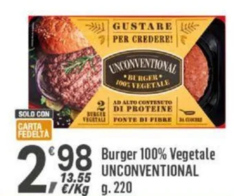 Supermercati Dok Burger 100% Vegetale UNCONVENTIONAL g. 220 offerta