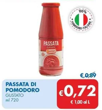 MD Discount PASSATA DI POMODORO GUSTATO ml 720 offerta