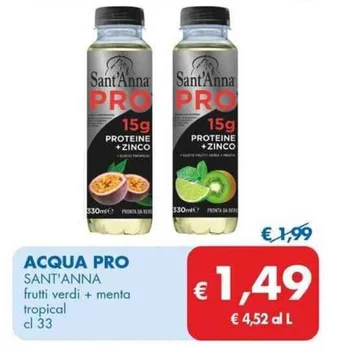 MD Discount ACQUA PRO SANT'ANNA frutti verdi + menta tropical cl 33 offerta