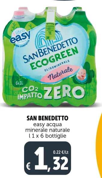 Deco Supermercati SAN BENEDETTO easy acqua minerale naturale l1 x 6 bottiglie offerta