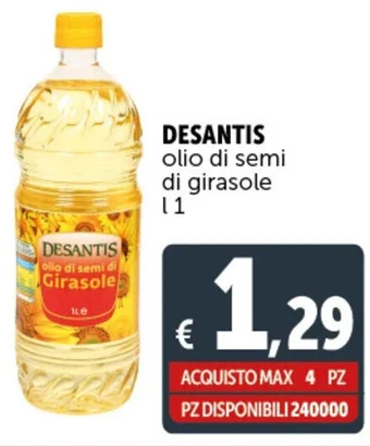 Deco Supermercati DESANTIS olio di semi di girasole l 1 offerta
