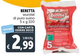Deco Supermercati BERETTA wurstel di puro suino 5 x g 100 offerta