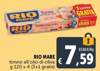 Deco Supermercati RIO MARE tonno all'olio di oliva g 120 x 4 (3+1 gratis) offerta