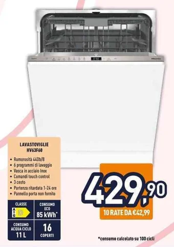 Unieuro LAVASTOVIGLIE HV63F60 offerta