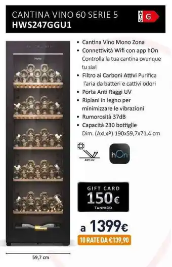 Unieuro CANTINA VINO 60 SERIE 5 HWS247GGU1 offerta