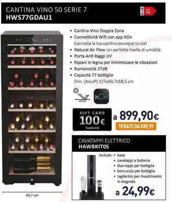 Unieuro CANTINA VINO 50 SERIE 7 HWS77GDAU1 offerta