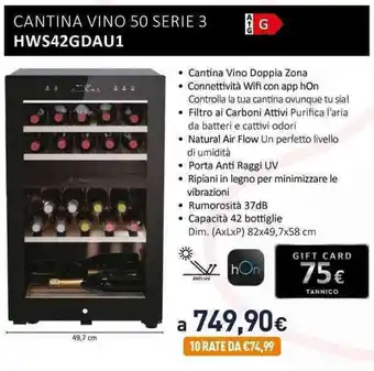 Unieuro CANTINA VINO 50 SERIE 3 HWS42GDAU1 offerta