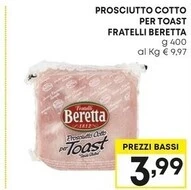 Pam Beretta prosciutto cotto per toast offerta