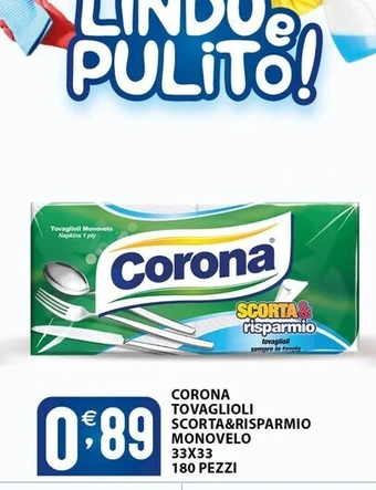 Corona tovaglioli scorta & risparmio monovelo 33x33 180 pezzi