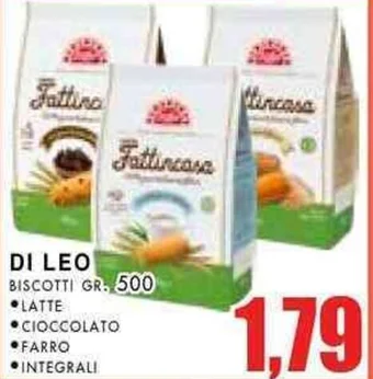 La Mimosa Supermercati DI LEO BISCOTTI GR. 500 • LATTE •CIOCCOLATO •FARRO •INTEGRALI offerta