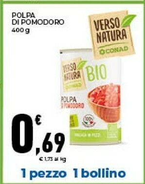 Conad City Conad - Polpa Di Pomodoro Bio Verso Natura 400 G(ml) offerta