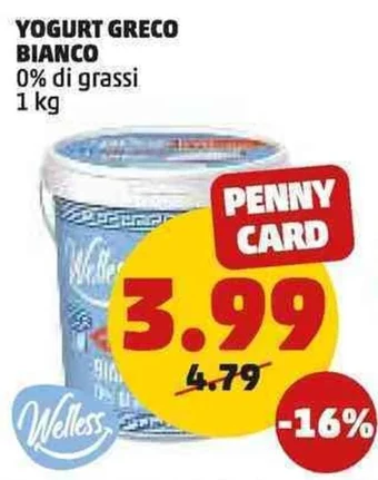 PENNY YOGURT GRECO BIANCO 0% di grassi 1 kg offerta