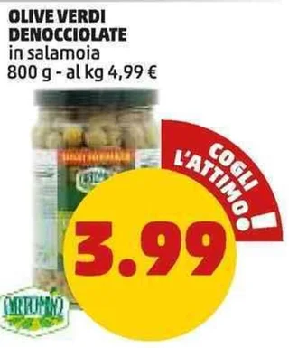 PENNY OLIVE VERDI DENOCCIOLATE in salamoia 800 g offerta
