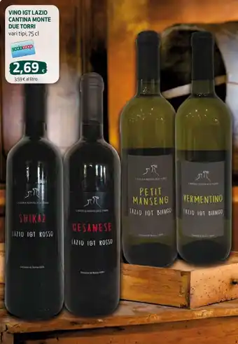 Coop VINO IGT LAZIO CANTINA MONTE DUE TORRI vari tipi, 75 cl offerta