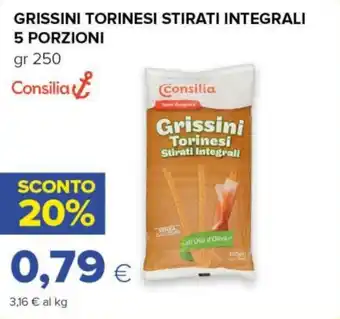 GRISSINI TORINESI STIRATI INTEGRALI 5 PORZIONI gr 250 Consilia