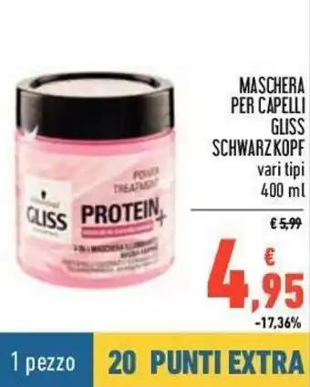 Conad Schwarzkopf Maschera per Capelli Gliss 400ml offerta
