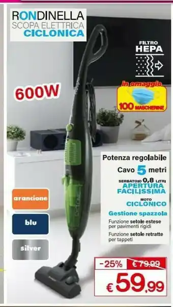Satur Kooper Rondinella Scopa Elettrica Ciclonica 600W offerta