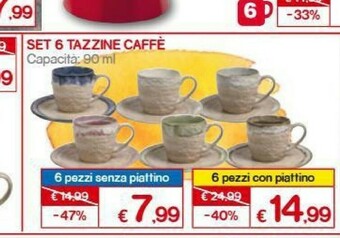 Satur Set 6 Tazzine Caffe offerta