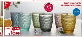 Satur Paris 6 Bicchieri Trasparenti Vetro offerta