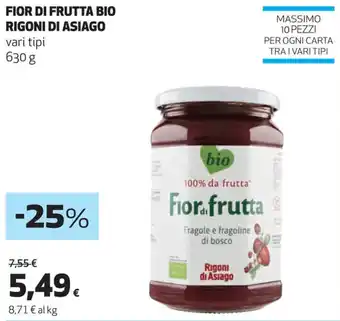 In Coop FIOR DI FRUTTA BIO RIGONI DI ASIAGO vari tipi 630 g offerta