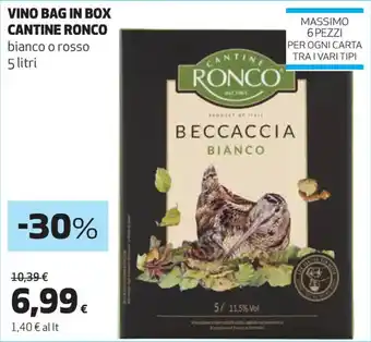 VINO BAG IN BOX CANTINE RONCO bianco o rosso 5 litri