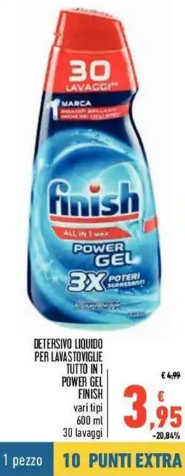 Conad Finish Detersivo Liquido per Lavastoviglie Tutto in 1 Power Gel 600ml 30 lavaggi offerta