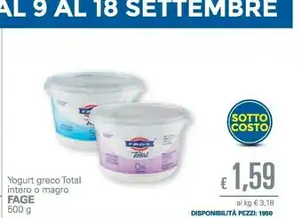 Unes Fage Total 0% Yogurt Greco Colato Senza Grassi 500 G(ml) offerta