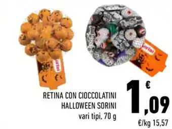 Conad City RETINA CON CIOCCOLATINI HALLOWEEN SORINI vari tipi, 70 g offerta