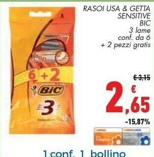 Conad Bic Rasoi Usa & Getta Sensitive offerta
