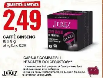 Eurospin Jerez Caffè Ginseng 16x9g offerta