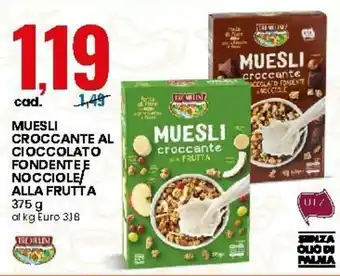 Eurospin Muesli Croccante Al Cioccolato Fondente e Nocciole/Alla Frutta 375g offerta