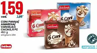 Eurospin Coni Panna/Amarena/Vaniglia e Cacao, 6pz 450g offerta