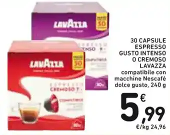 Spazio Conad 30 CAPSULE ESPRESSO GUSTO INTENSO O CREMOSO LAVAZZA compatibile con macchine Nescafé dolce gusto, 240 g offerta