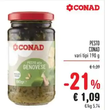 Spazio Conad PESTO CONAD vari tipi 190 g offerta